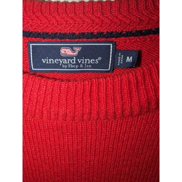Vineyard Vines Sweater Mens Medium Fair Isle Crew Blue Nautical Red Pullover - Picture 2 of 7